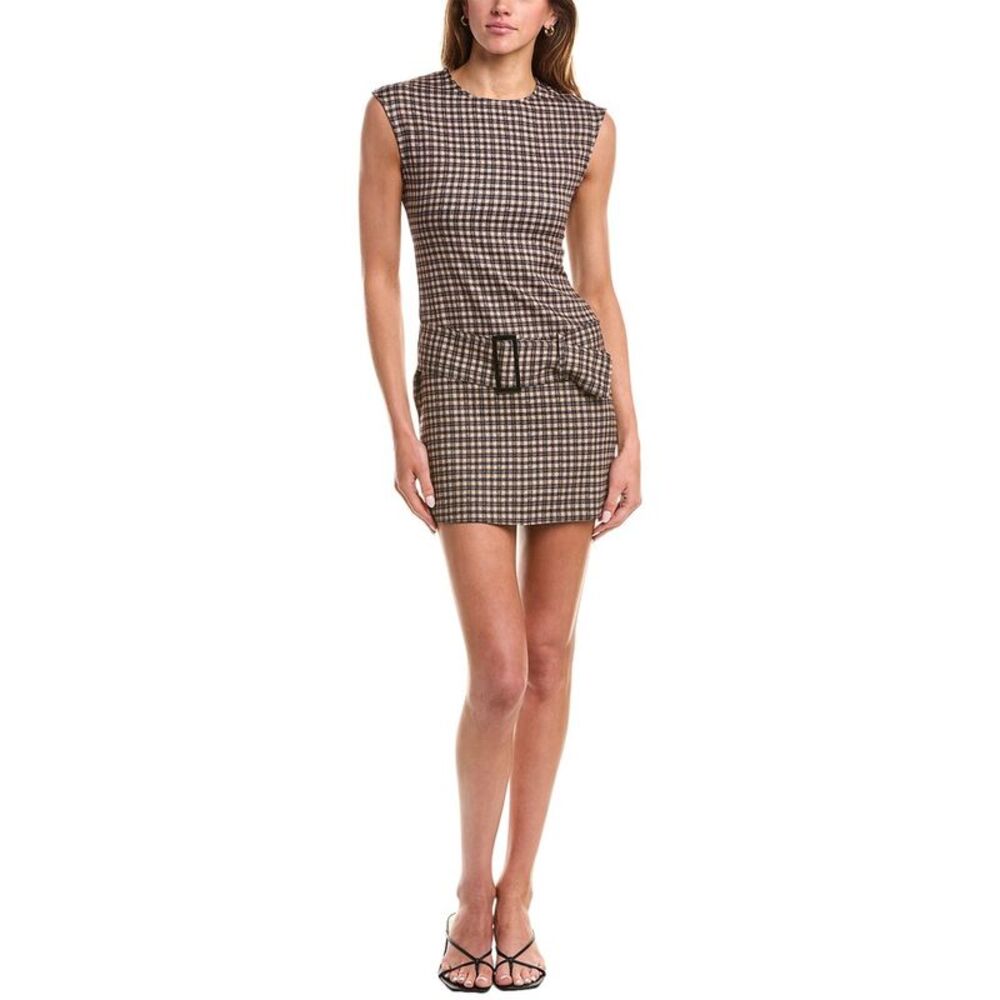 Elegant Brown Checkered Midi Dress